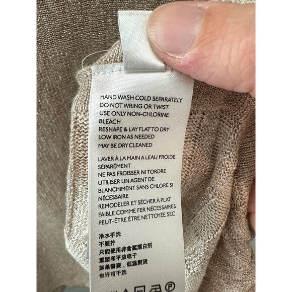 ANTHROPOLOGIE | Beige Linen Blend Metallic Knit Boxy Sweater Top | Size Medium - Picture 7 of 7